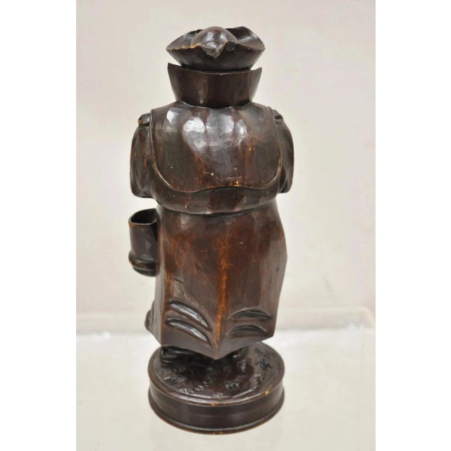 Brown 19th C. Black Forest Figural Wood Carved Night Watchman Lidded Tobacco Jar Box For Sale - Image 8 of 13