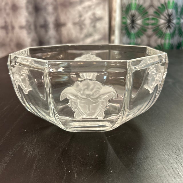 Transparent Versace by Rosenthal Crystal Medusa Faceted Bowl For Sale - Image 8 of 12