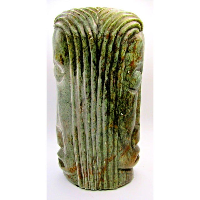 1920s Guatemalan Jadeite Jade Mayan Warrior 11.5" Carving With Two Faces and Headdress For Sale - Image 10 of 13