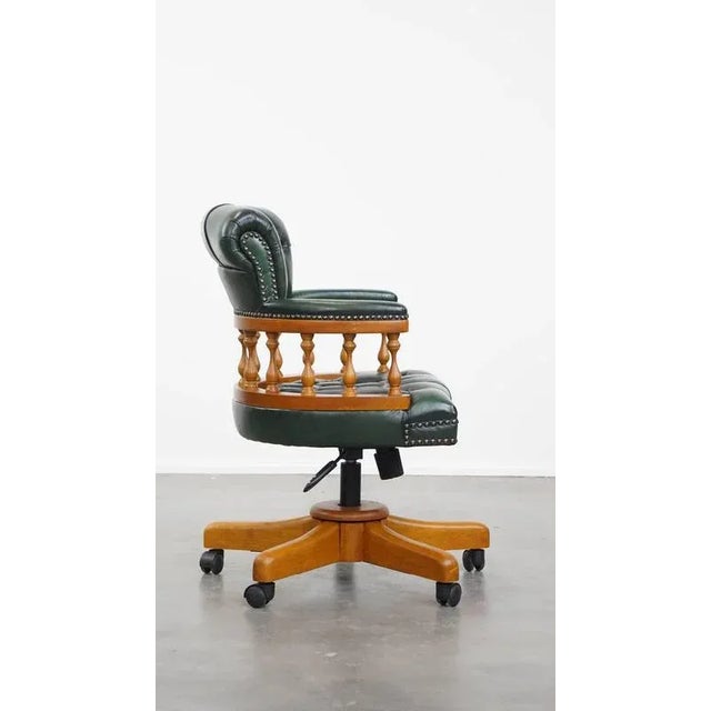 Green Cowhide Chesterfield Office Chair on Wheels For Sale - Image 3 of 14