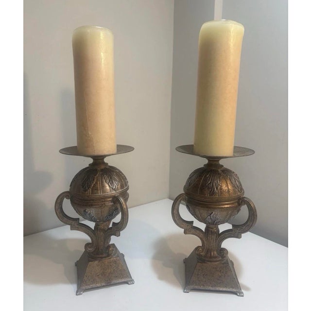 1960s Vintage Solid Bronze Candle Holders- Pair - Abel Castings - Neoclassical Empire Style For Sale - Image 5 of 11