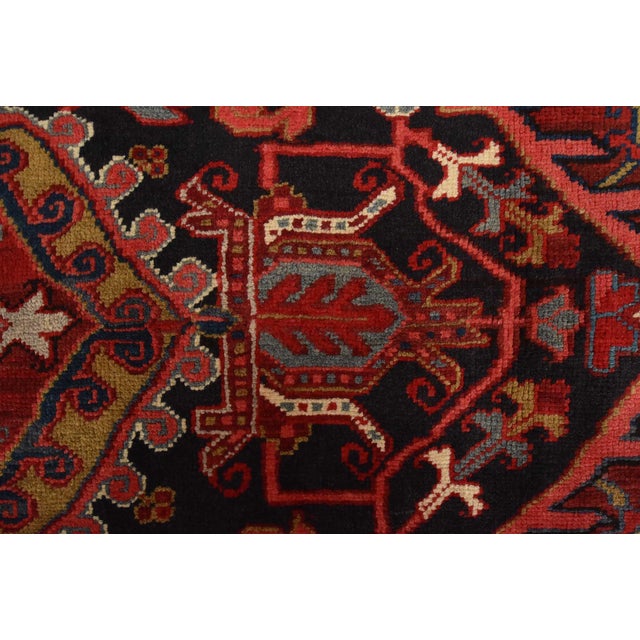 Red Heriz Rug 9'9'' X 12'6'' Red Wool Vintage Tribal Hand-Knotted Oriental Carpet For Sale - Image 8 of 15
