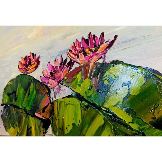 Mint Maya Eventov Original Painting on Canvas Custom Framed Lily Pads For Sale - Image 8 of 13