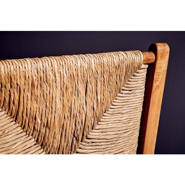 Rustic Oak Lounge Chairs with Hand-Woven Rush Seats, France, 1940s, Set of 2 For Sale - Image 11 of 15