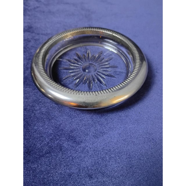 1960s Art Deco Pressed Glass and Silver Rim With Ice Bucket Coasters Pinch Bowl and French Claw Ice Tongs - 5 Piece Bar Set For Sale - Image 13 of 17