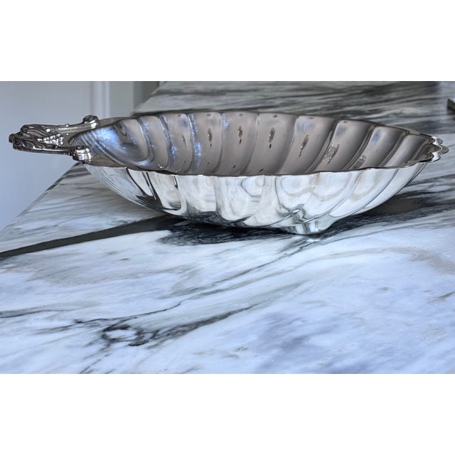 Mid 20th Century Vintage Silver-Plated Monumental Shell Motif Serving Dish For Sale - Image 5 of 10