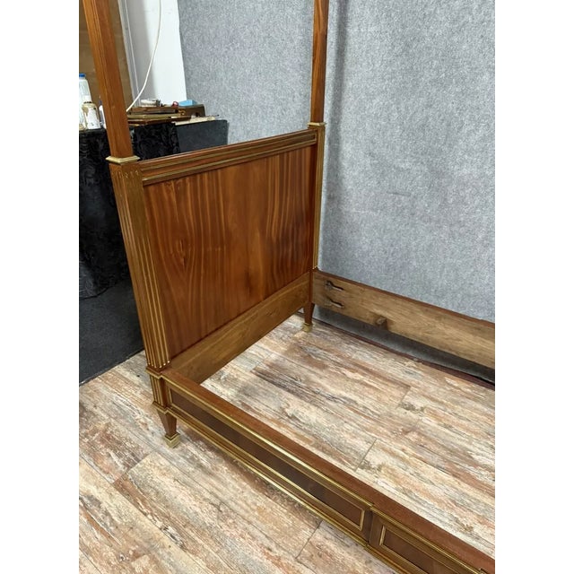 Parisian Louis XVI Style 4-Poster Bed in Mahogany and Gilded Bronze, 1850s For Sale - Image 4 of 6