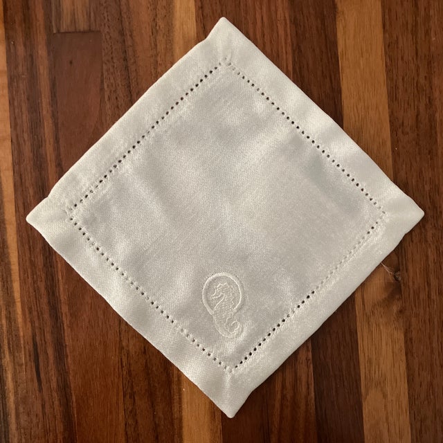 Waterford Linens Seahorse Hemstitched Cocktail Napkins (set of 6) in Original Presentation Box A beautifully preserved set...