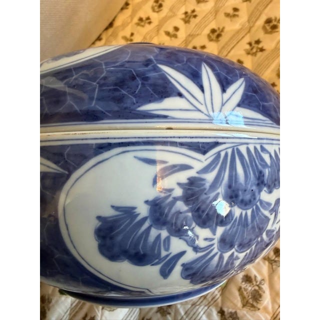 Maitland Smith Large Chinoiserie Blue & White Porcelain Centerpiece Bowl With Lid For Sale - Image 10 of 10