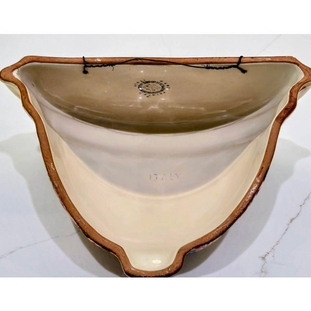 Yellow Vintage Italica Ars Italian Majolica Wall Pocket Planter, Scalloped Ceramic Hanging Jardiniere For Sale - Image 8 of 10