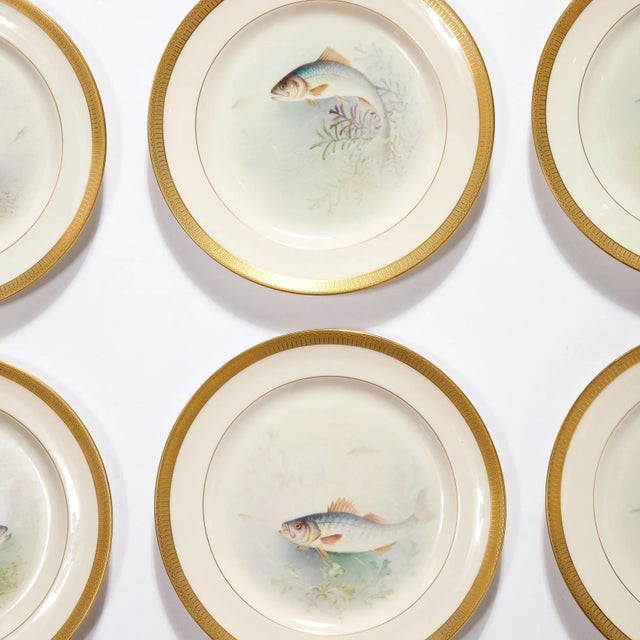 Ceramic Set of Twelve Hand-Painted Lenox Porcelain Fish Plates Signed William Morley For Sale - Image 7 of 12