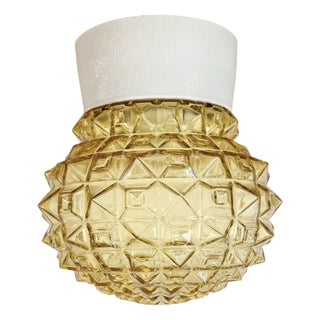 Vintage White Porcelain and Glass Ceiling Light, 1970s For Sale