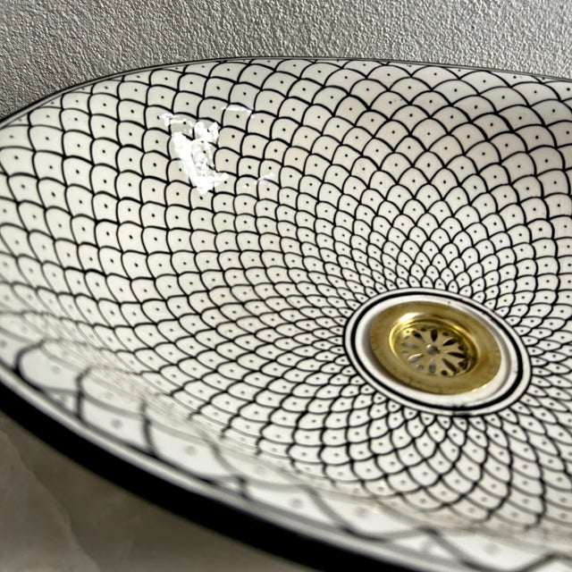 Metal Farmhouse Contemporary Black and White Oval Bathroom Sink Vessel, Oval Ceramic For Sale - Image 7 of 8