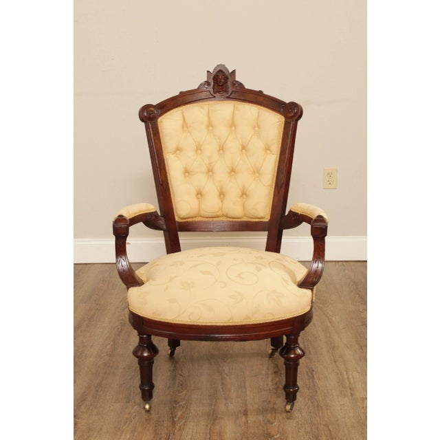 Victorian Antique Victorian His & Hers Walnut Armchairs - A Pair For Sale - Image 3 of 13