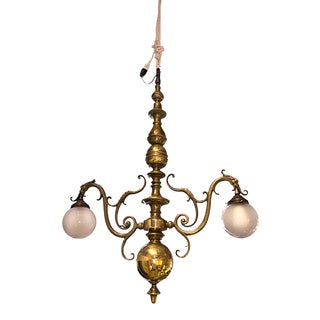 1920's Two Arm Brass Chandelier For Sale