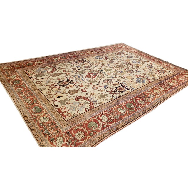 Antique Persian Sultanabad Carpet Ivory, Red, Light Blue, and Green For Sale - Image 14 of 18