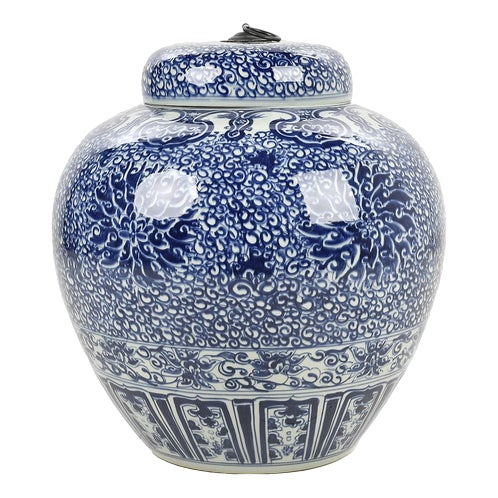 Blue and White Ceramic Pot For Sale