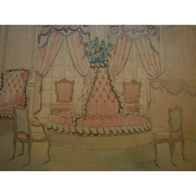 Illustration Rendering of French Salon Interior Watercolor Illustration For Sale - Image 3 of 5