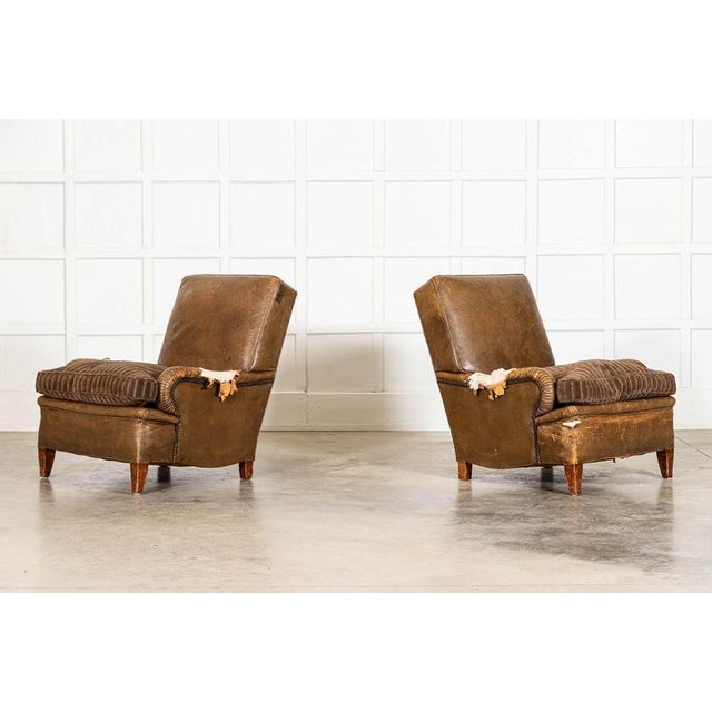 1920s 20th Century English Sprung Leather Armchairs, 1920, Set of 2 For Sale - Image 5 of 11