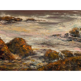 Grey Sea by Sparky LeBold | Oil Painting of a turbulent sea with rocky shorelines For Sale