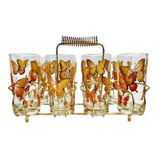 Mid 20th Century Hollywood Regency Boho Chic Atomic Butterfly Tumbler Glassware Set - 9 Piece Set For Sale