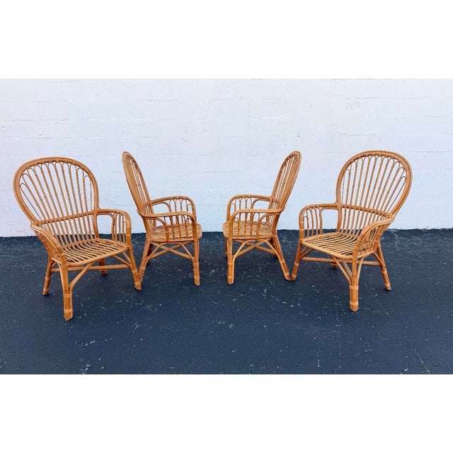 Tan Vintage Franco Albini’s Style Rattan Lounge Chairs - Set of 4 For Sale - Image 8 of 9