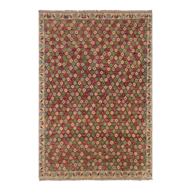 Shabby Chic Balochi Red/Beige Wool Rug - 4'0''x5'11'' For Sale