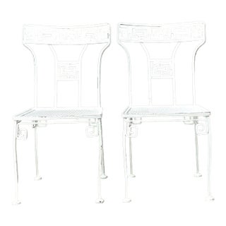 Vintage Salterini Greek Key Wrought Iron Dining Chairs, Attributed - A Pair For Sale