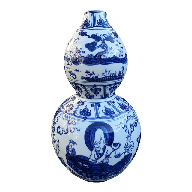 Chinese Blue & White Double Gourd Porcelain Vase For Sale
