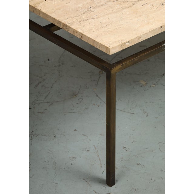 Late 20th Century Modernist Brass Coffee Table With Travertine Top For Sale - Image 9 of 18
