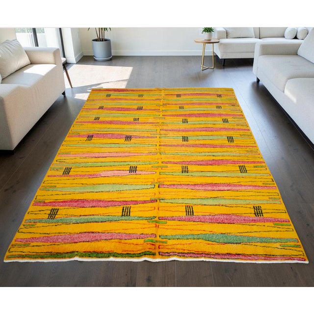 1970s Vintage Turkish Rug – Zeki Muren Art Deco Abstract Wool Carpet, Mid-Century Collector Masterpiece 7′1″ × 10′1″ For Sale - Image 5 of 15