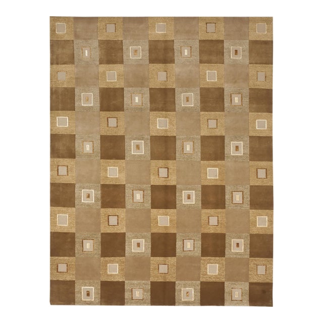 Modern Geometric Checkerboard-Patterned Hand-Knotted Rug. 8'x 10'7" For Sale