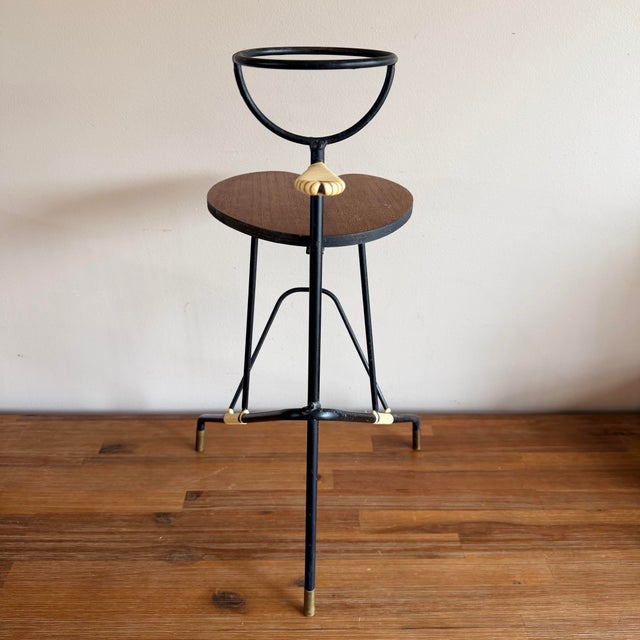 20th C. Danish Mid Century Modern Teak and Metal Plant Stand Side Table Magazine Rack For Sale - Image 4 of 7