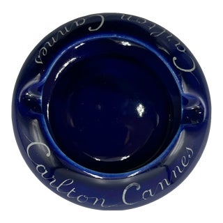 Vintage 5-Star Carlton Cannes Hotel Ashtray Cobalt Blue France Ceramic For Sale