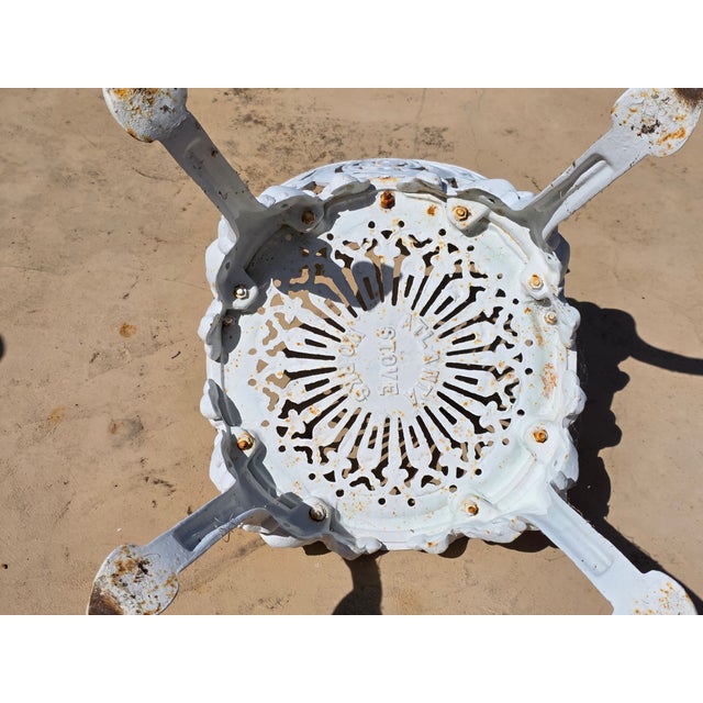 Metal 1950s Victorian Garden Bistro Bench, Center Table & Six Chairs, For Sale - Image 7 of 9