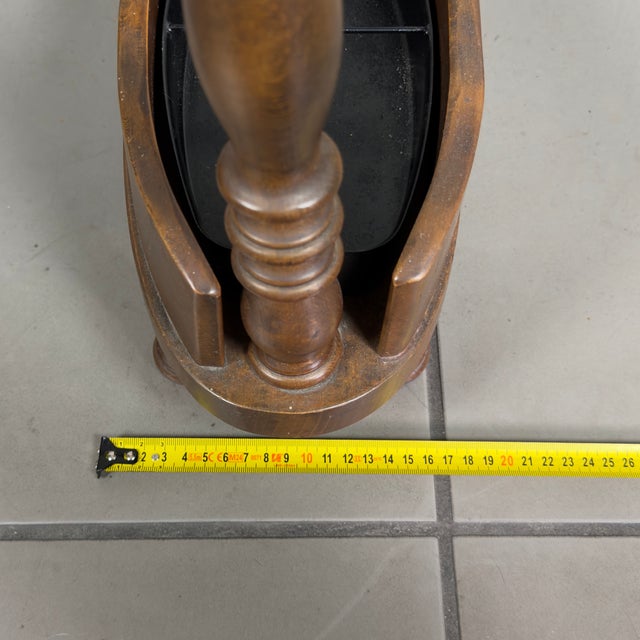 Vintage Wooden Umbrella Stand with Turned Columns and Metal Tray, 1960s For Sale - Image 9 of 11