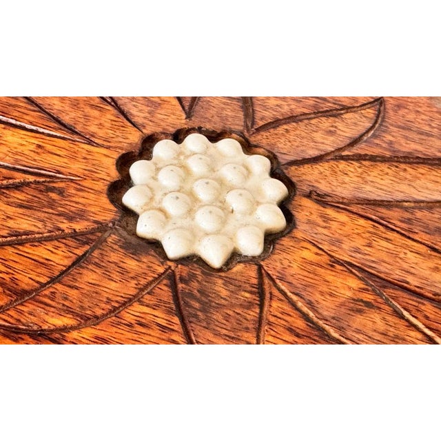 1950s French Wooden Box with Geometric Floral Ceramic Inlay, 1950s For Sale - Image 5 of 15