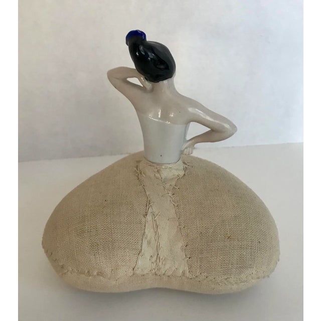 Vintage Porcelain Half Doll Pin Cushion For Sale - Image 4 of 9