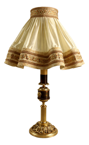 French Empire Style Table Lamp with Lion Heads Gilded Bronze and Pleated Silk Shade, 1960s