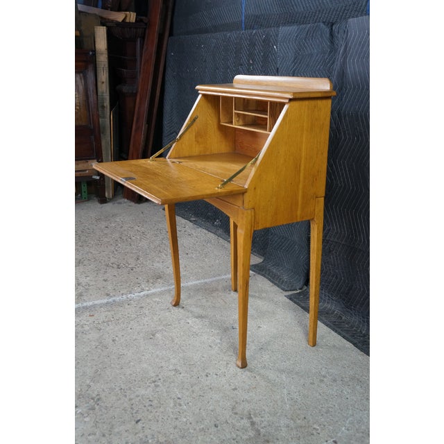 Antique Late Victorian Petite Oak Slant Top Secretary Ladies Writing Desk 26" For Sale - Image 6 of 6