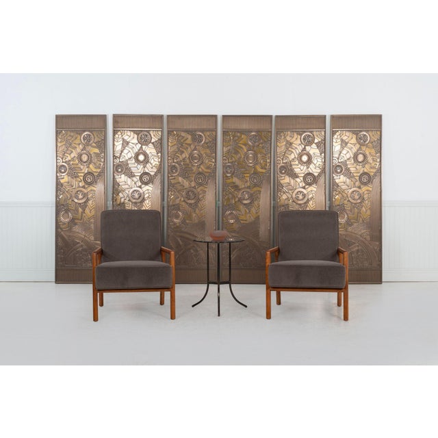 Set of Six Bronze Decorative Panels in the Style of Edgar Brandt Striking set of six Art Deco–inspired decorative panels...