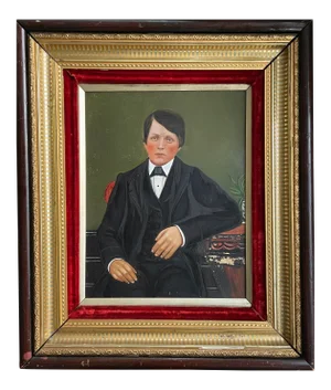 19th C. American School Hersey Family Portrait Painting of Young Boy in Gilt Frame