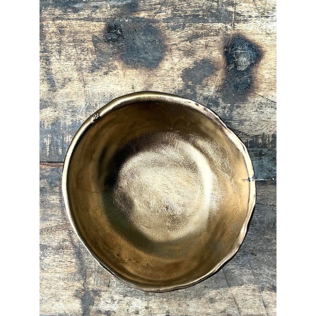 Vintage Slab Built Bronzed Studio Pottery Bowl For Sale - Image 9 of 12