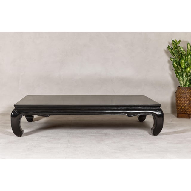 Teak Wood Chow Legs Coffee Table with Custom Black Lacquer Finish For Sale In New York - Image 6 of 12