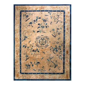 Beautiful Floral Design and Sand Background Color Antique Chinese Art Deco Rug