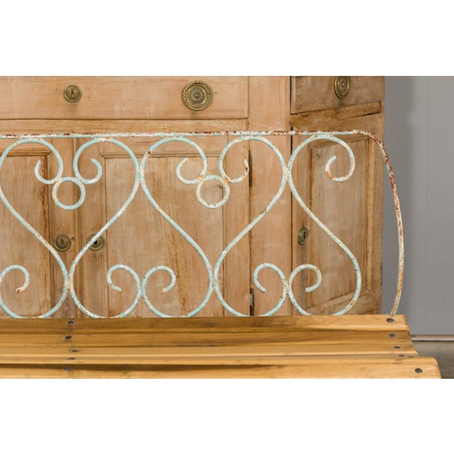 1920s French Rustic Iron Garden Bench with Scrolling Motifs and Slatted Seat For Sale - Image 9 of 12