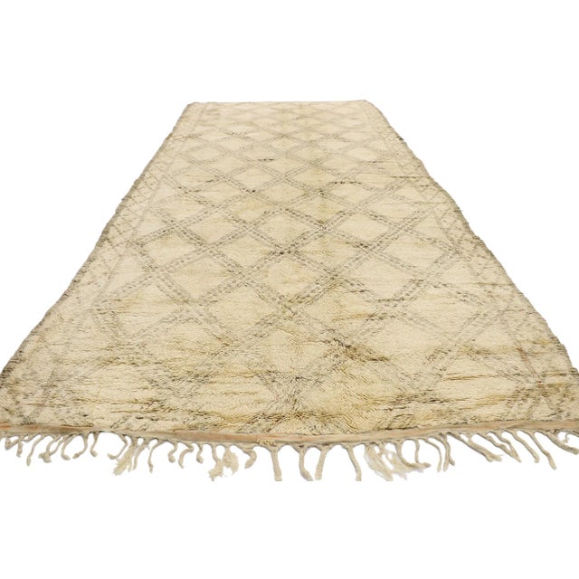 Mid-Century Modern Mid 20th Century Vintage Moroccan Beni Ourain Rug - 06'03 X 13'08 For Sale - Image 3 of 12