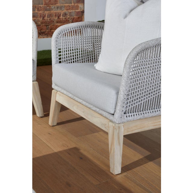 Loom Teak & Rope Outdoor Club Chair, Taupe & White Flat Rope For Sale - Image 4 of 12
