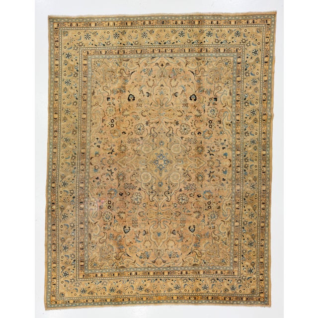 1960s Vintage Persian Tabriz Handmade Medallion Beige Wool Rug 10 X 12 For Sale - Image 9 of 9