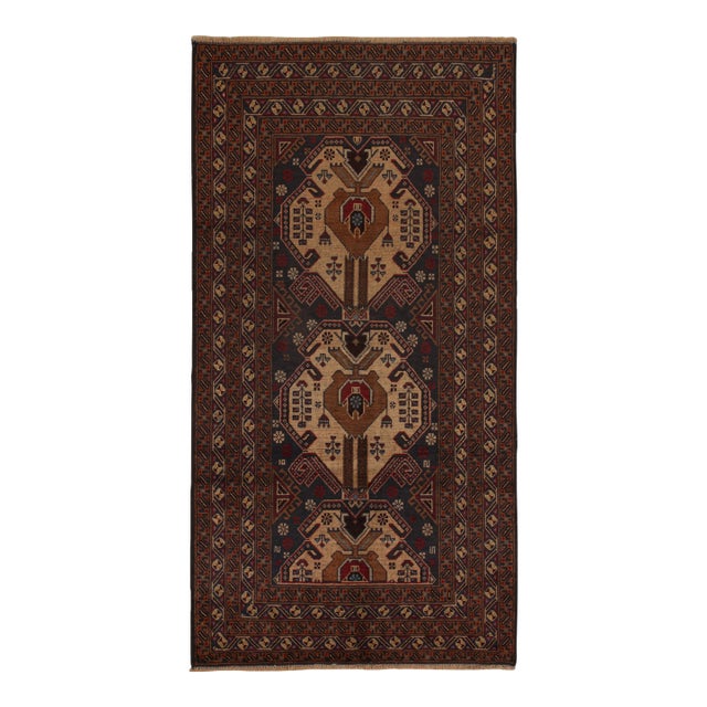 1950s Vintage Baluch Afghan Runner in Beige, Brown & Blue Patterns by Rug & Kilim For Sale